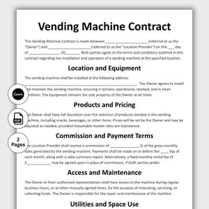 Vending Machine Contract, Customizable Vending Rental Form Template, Snack machine, Vending Machine Lease, Instant Digital Download