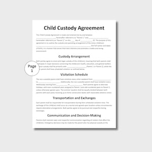 Child Custody Agreement, Customizable Co-parenting Form Template ...