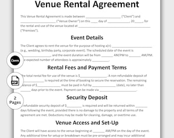Venue Rental Agreement, Customizable Wedding Venue Rental Contract Form, Printable Event Space Contract, Venue Facility, Instant Download