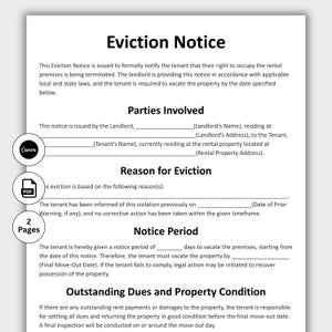 Eviction Notice, Customizable Lease termination form Template, Printable Notice to Vacate Template, Landlord Rental Contract, Edit in Canva