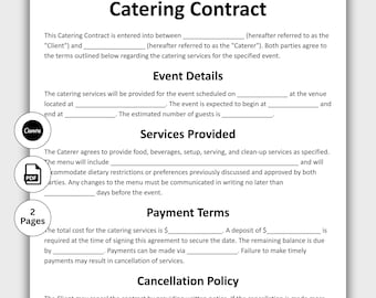 Catering Contract, Customizable Catering Service Agreement Template, Printable Catering Business and Food Service Agreement, Edit in Canva