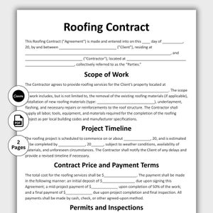 Roofing Contract, Customizable Roofer Contract Form Template, Printable Contractor Service Contract Form, Roofing Work Agreement, Digital