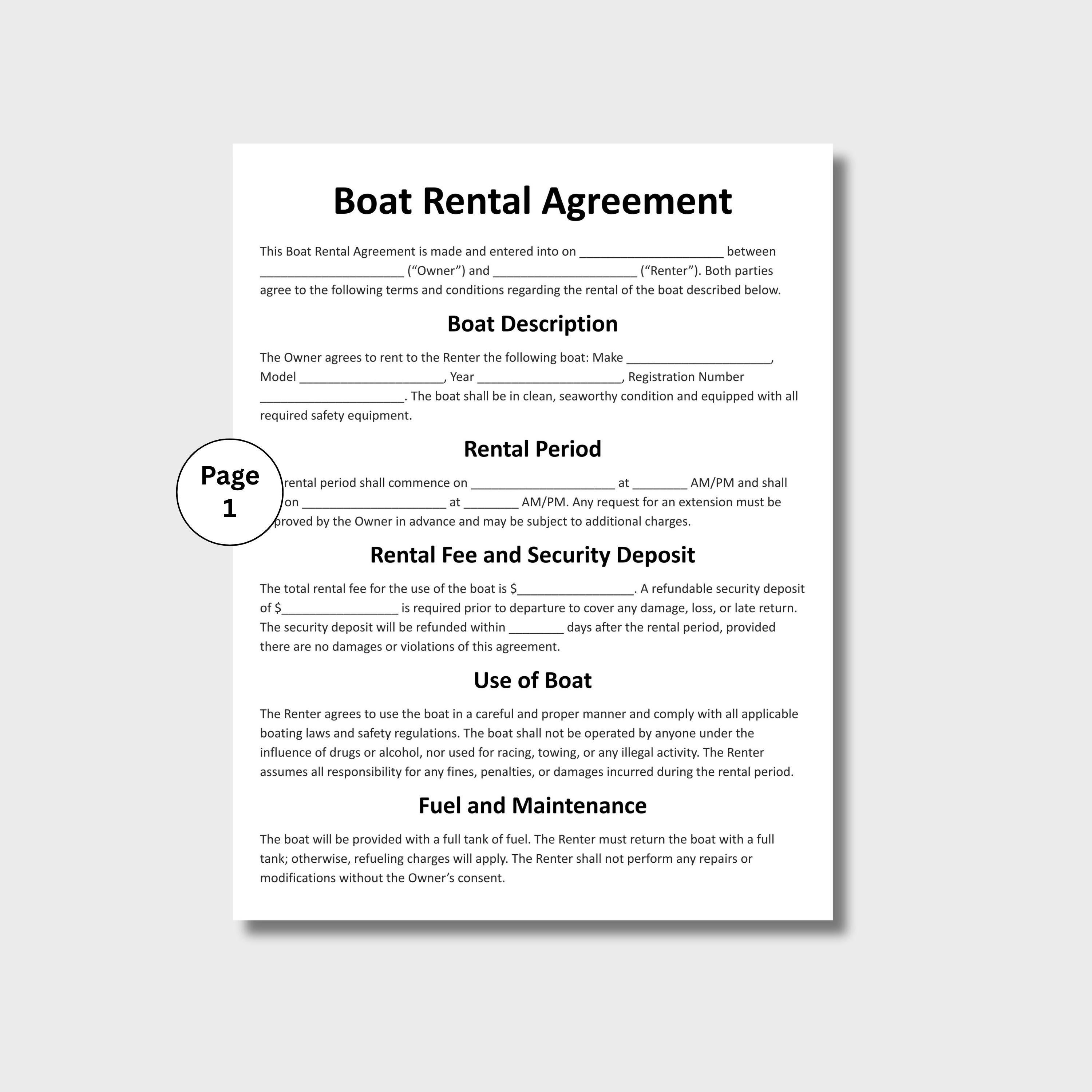 Boat Rental Agreement, Customizable Marina Rental Contract Form ...