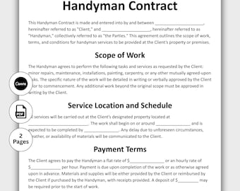 Contrato de manitas, plantilla personalizable de contrato de construcción general, presupuesto imprimible, subcontratista, descarga instantánea