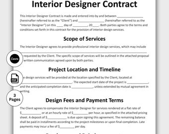 Interior Designer Contract, Customizable Interior Decorating Form Template, Printable Interior Design Services Agreement, Edit in Canva