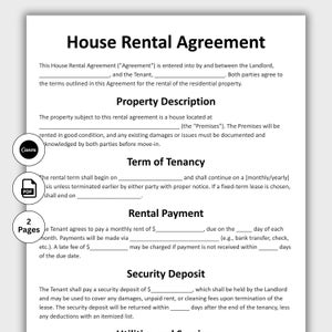 House Rental Agreement, Customizable Landlord Form Template, Printable Property Lease Agreement, Residential Housing Contract, Edit In Canva