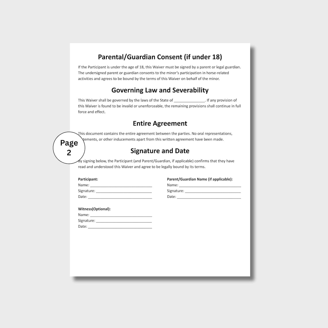 Horse Riding Liability Waiver, Customizable Equine Waiver Form Template