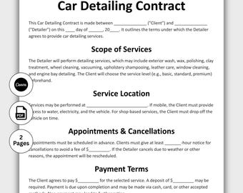 Car Detailing Contract, Customizable Auto Detailing Agreement Form Template, Printable Detailing Service Terms, Mobile detailing, Edit Canva