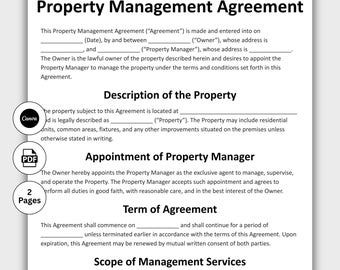 Property Management Agreement, Customizable Real Estate Contract Form, Printable Property Manager, Property Owner Instant Digital Download