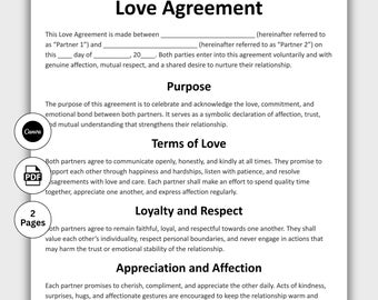 Love Agreement, Customizable Relationship Responsibilities Form Template, Printable Harmony  Growth Couples Commitment Plan Instant Download
