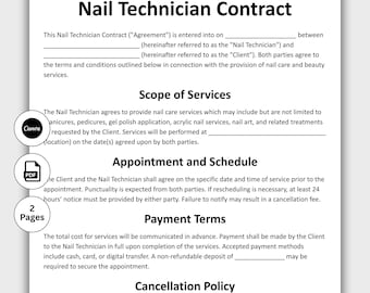 Nail Technician Contract, Customizable Nail Tech Consultation Form Template, Printable Manicure & Pedicure Nail Agreement, Editable in Canva