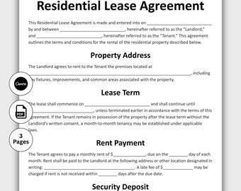 Contrato de arrendamiento de vivienda, plantilla de contrato de alquiler personalizable, formularios de propiedad para arrendadores, contrato de vivienda residencial