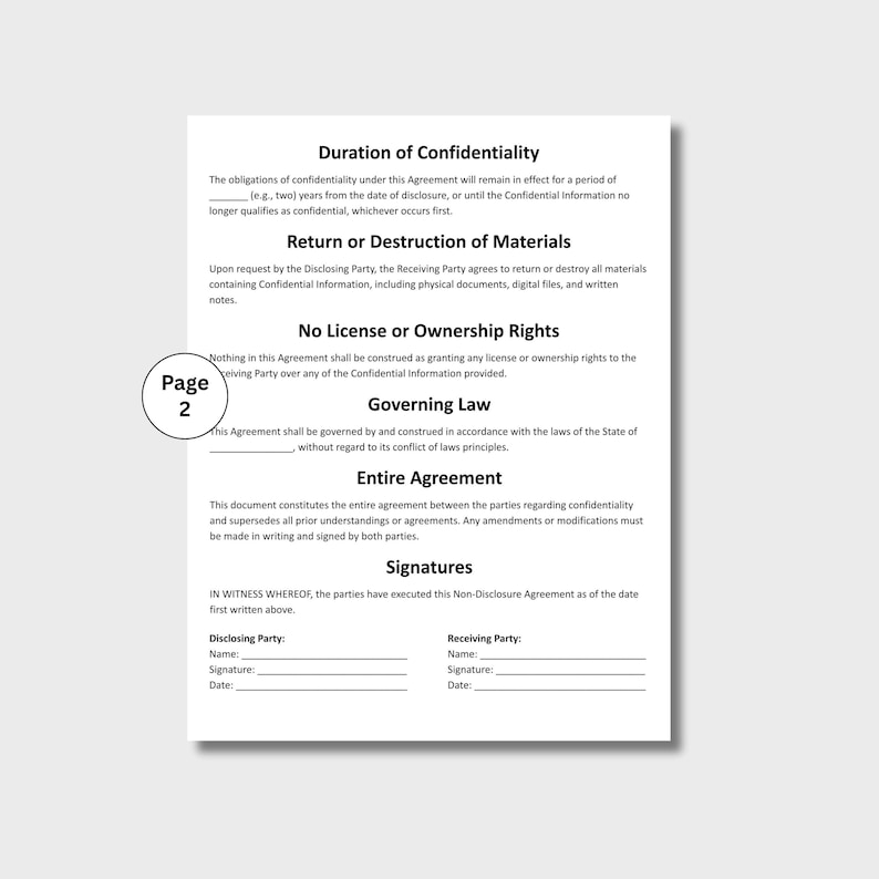 Nondisclosure Agreement, Customizable NDA Form Template, Freelancer