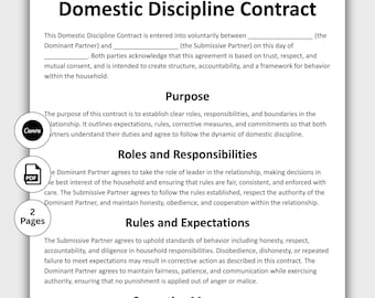 Domestic Discipline Contract, Customizable DD Agreement Form Template, Printable Detailed Relationship Guidelines Contract Editable