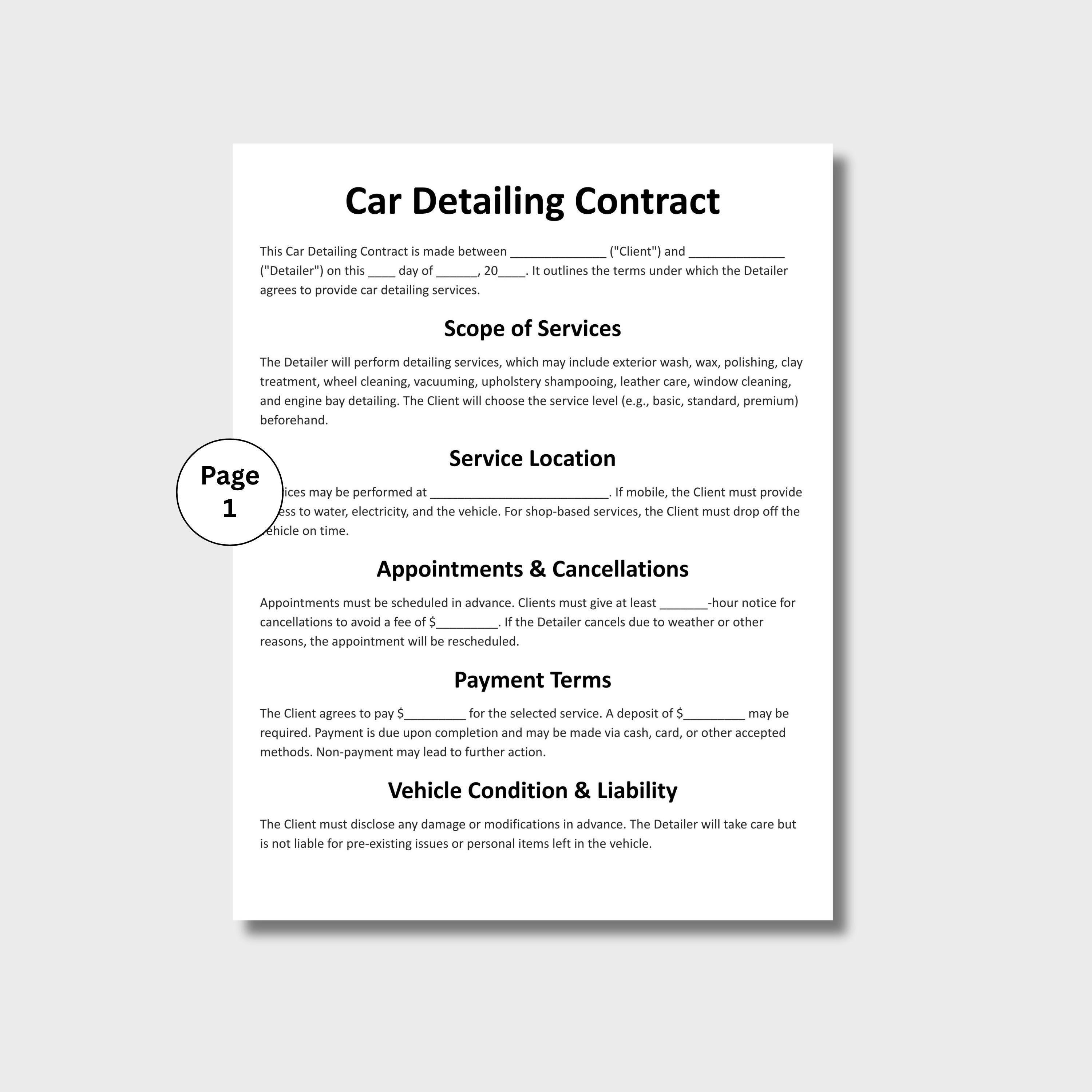 Car Detailing Contract, Customizable Auto Detailing Agreement Form ...