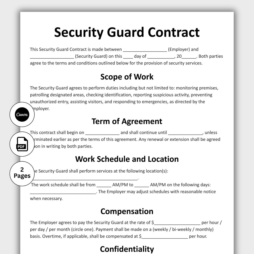 Security Guard Contract, Customizable Security Service Provider ...