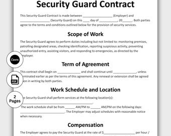 Security Guard Contract, Customizable Security Service Provider Agreement Form Template, Printable Security Company Contract Editable