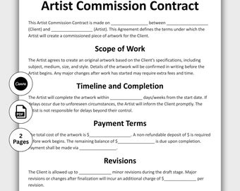 One Page Artist Commission Contract, Editable Agreement for Art Commissions Form Template Canva, Printable Artwork Contract Digital Download