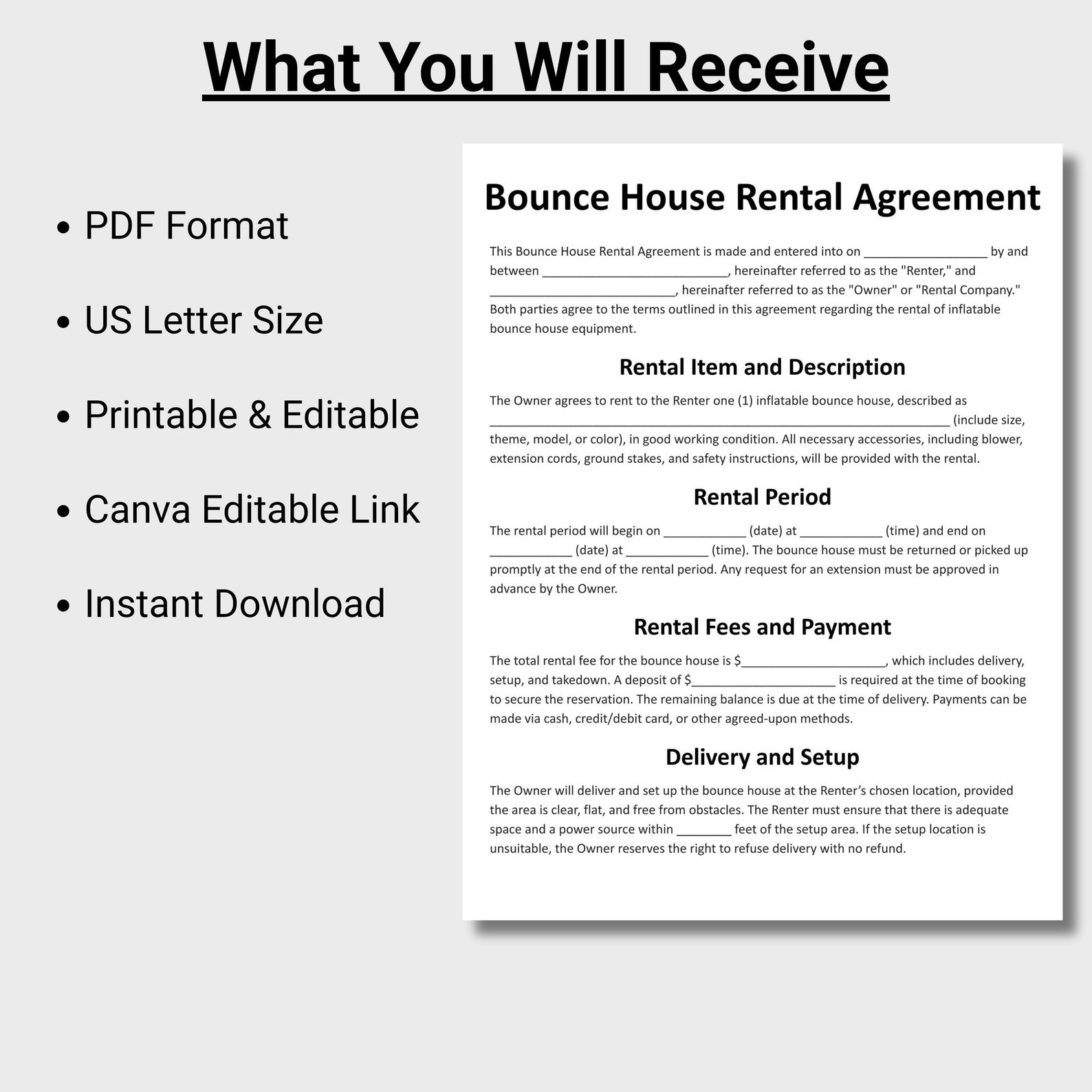 Bounce House Rental Agreement, Customizable Rental Agreement Form