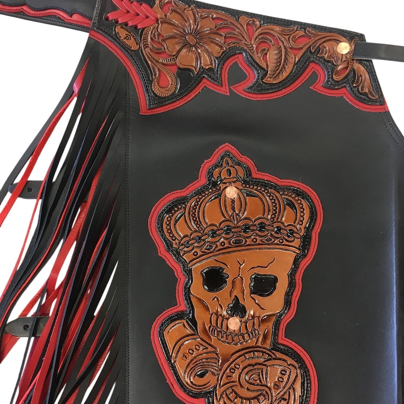 Hand-tooled Leather Rodeo Chaps | Custom Western Chaps | Fringe Bull ...