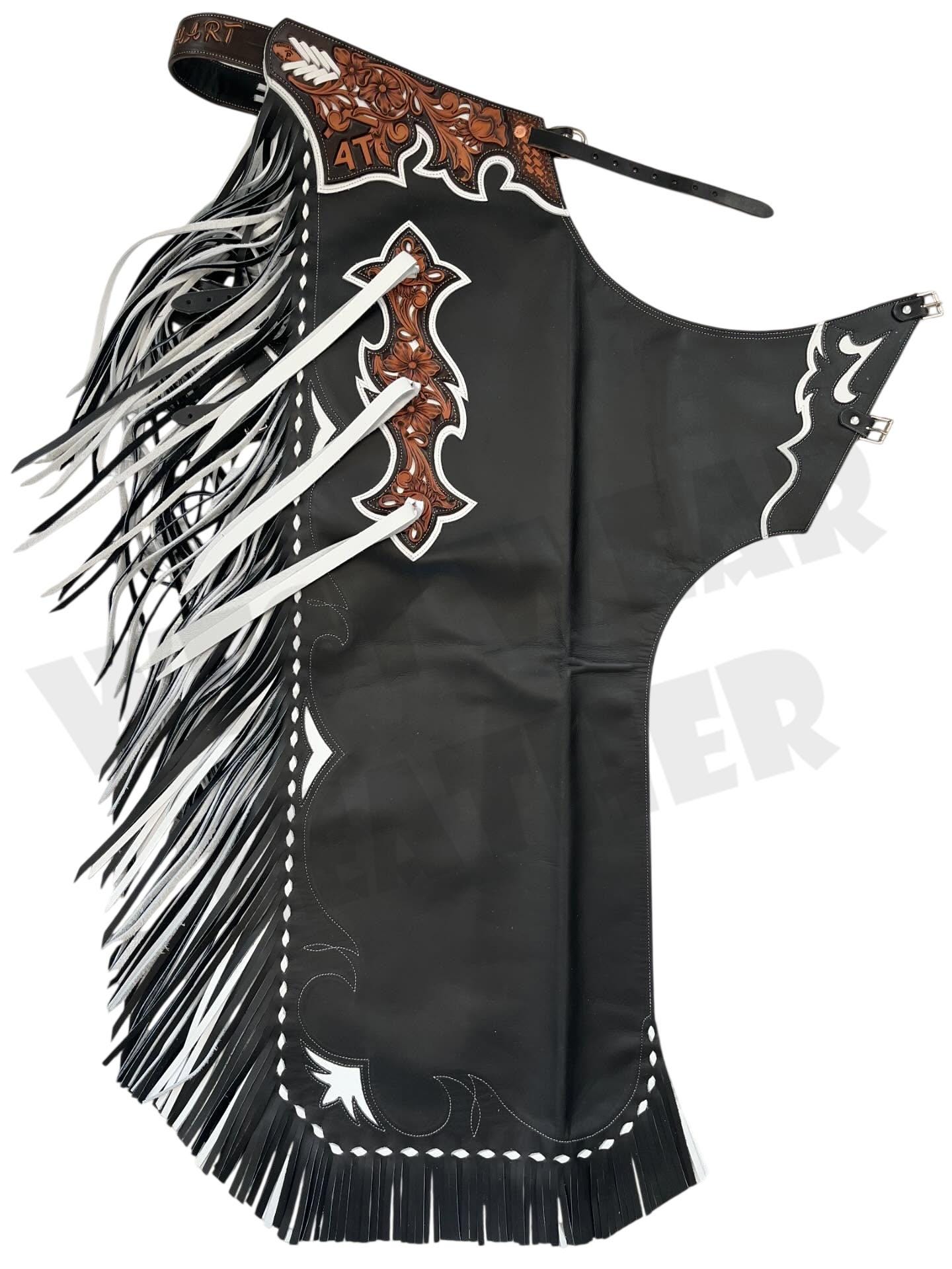 Hand-tooled Leather Rodeo Chaps | Custom Western Chaps | Fringe Bull ...