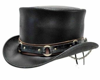 Handmade Steampunk Leather Top Hat – Gothic Cosplay Festival Hat