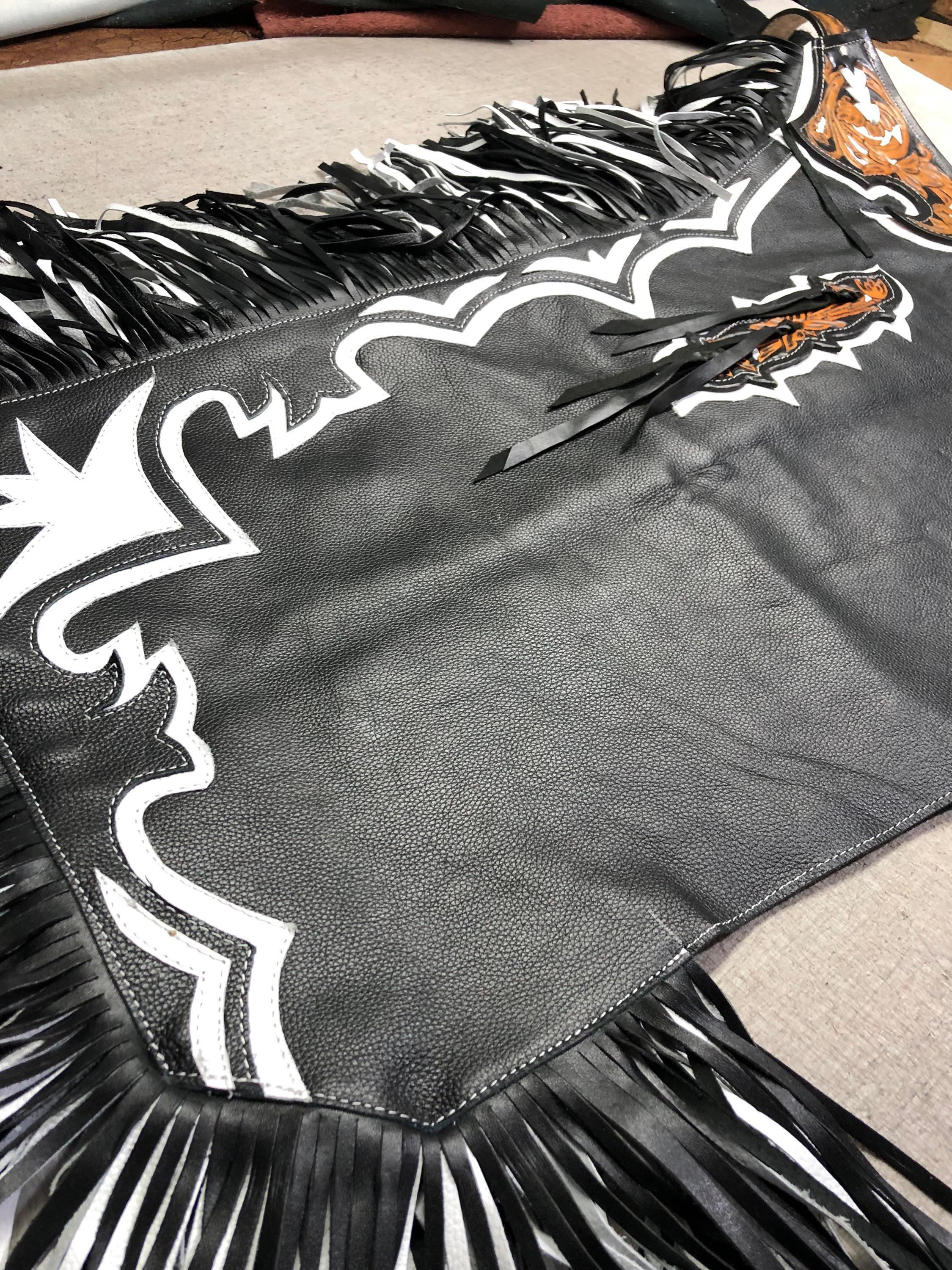 Hand-tooled Leather Rodeo Chaps | Custom Western Chaps | Fringe Bull ...