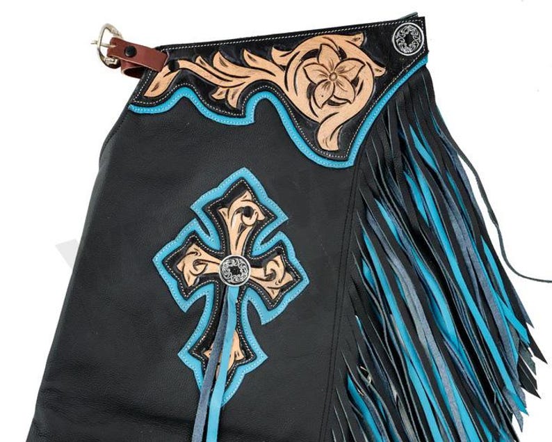 Hand-tooled Leather Rodeo Chaps | Custom Western Chaps | Fringe Bull ...