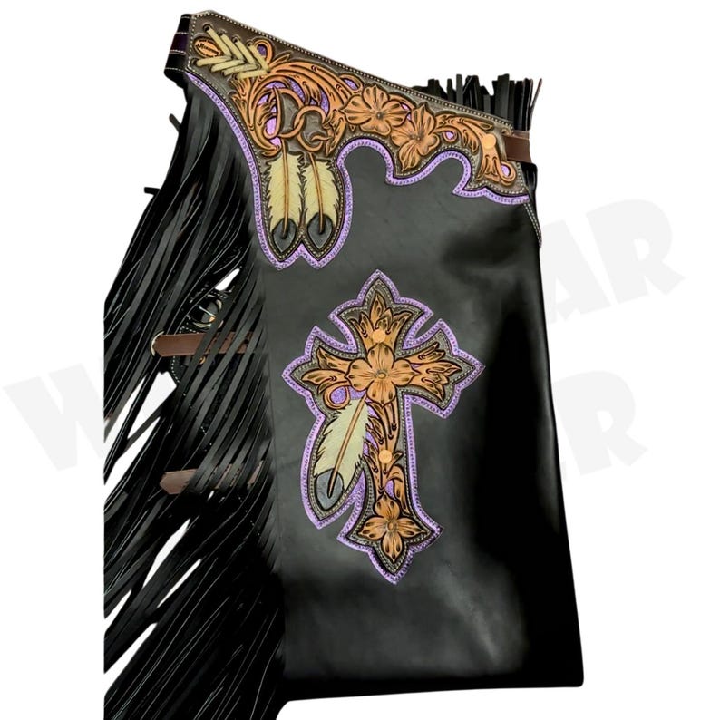 Hand-tooled Leather Rodeo Chaps | Custom Western Chaps | Fringe Bull ...
