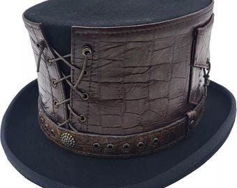 Handmade Steampunk Leather Top Hat – Unisex Festival Costume