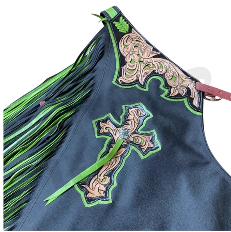 Hand-tooled Leather Rodeo Chaps | Custom Western Chaps | Fringe Bull ...