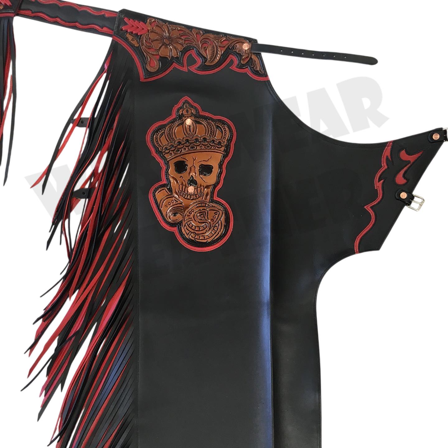 Hand-tooled Leather Rodeo Chaps | Custom Western Chaps | Fringe Bull ...