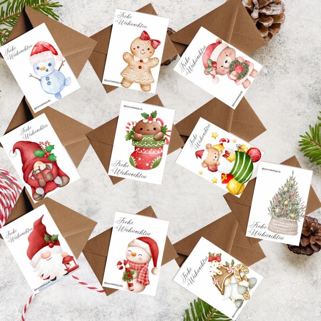Weihnachtskarten Mit Umschlag Set 50 Stück | Grußkarten Für Weihnachtsgrüße, 8 Verschiedene Motive | Frohe Weihnachten Klappkarte, BasicLine 11,5x17,5cm