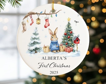 Personalized Baby’s First Christmas Ornament,Bunny Ceramic Keepsake,Baby's 1st 2nd 3rd Christmas,Gift for Kids,Custom Name Ceramic Ornament