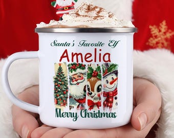 Personalized Children’s Christmas Mug,Custom Children's Hot Chocolate Mug,Enamel Camping Mug,Christmas Eve Box Filler,Christmas Mug for Kids