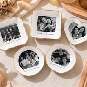 Personalized Bestie Photo Trinket Dish, Custom Jewelry Ring Dish, Best Friend Gift, Bridesmaid Proposal, Ceramic Ring Tray