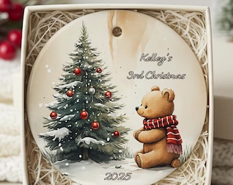 Personalized Baby Christmas Ornament,Teddy Bear Ceramic Keepsake,Baby's 1st 2nd 3rd Christmas,Gift for Kids,Teddy Bear Christmas Ornament