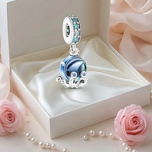 925 Sterling Silver Murano Glass Cute Octopus Dangle Charm Diy Jewelry Gift fine pandora jewelry