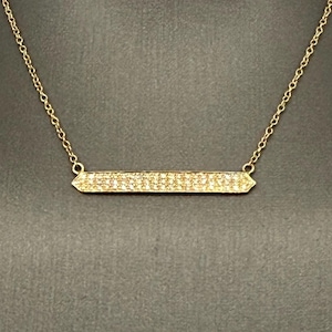 14K Gold Diamond Bar Necklace – Dainty Real Diamond Necklace on 16&quot; Chain, Minimalist Solid Gold Layering Jewelry, Gift for Her