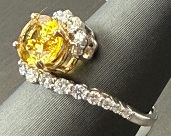 Yellow Sapphire Diamond Ring – 18K White Gold Bypass Halo