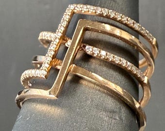14K Rose Gold Geometric Diamond Ring | Modern Art Jewelry