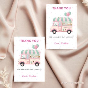 Ice Cream Truck Thank You Card: Editable Birthday Party Favor (Canva Template, Printable 4x6&quot;)