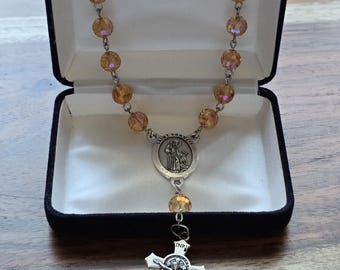 Golden Rose Auto Rosary, AB Faceted Crystal Beads, Choose Your Centerpiece