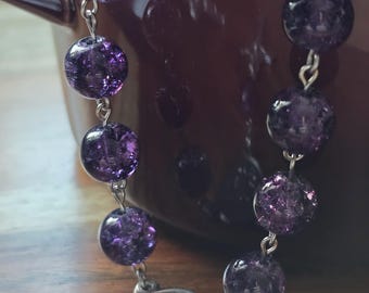 Dark Purple Auto Rosary, 10mm Crackle Crystal Beads, Choose Your Centerpiece