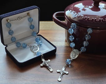 Light Blue Auto Rosary, 10mm Crackle Crystal Beads, Choose Your Centerpiece
