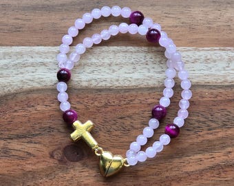 Pink, Red, Gold Rosary Bracelet: Valentine's Day Jewelry