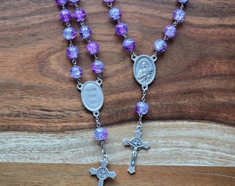 Light Purple Auto Rosary, 10mm Crackle Crystal Beads, Choose Your Centerpiece