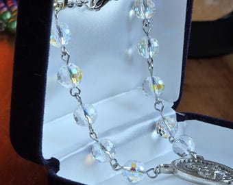 Clear Crystal Auto Rosary, AB Faceted Crystal Glass Beads, Choose Your Centerpiece