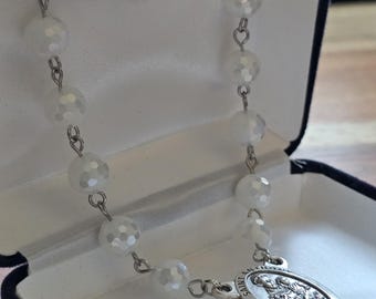 White Auto Rosary, AB Faceted Crystal Beads, Choose Your Centerpiece