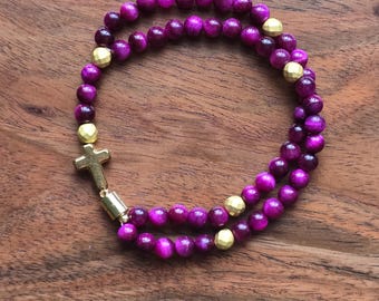 Rose Tiger's Eye and Gold Rosary Bracelet